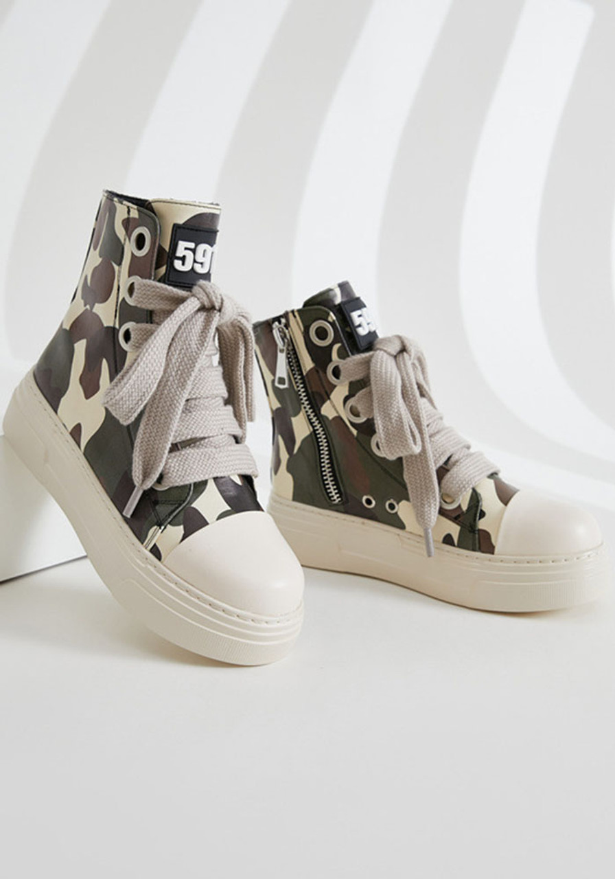 Sporty Wedge Sneakers For Women, Camo Pattern Letter Patch Decor Lace Up  Sneakers | SHEIN USA